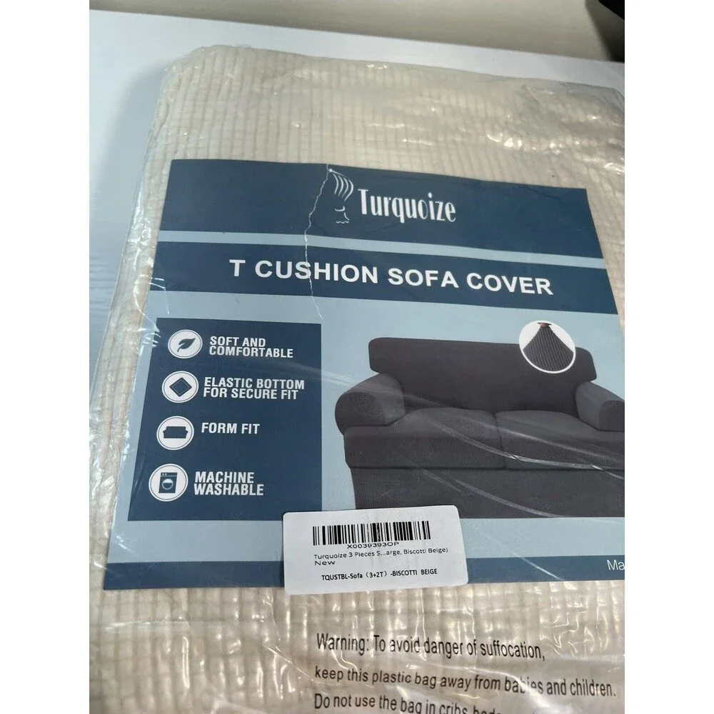 Turquoize 3 Piece T Cushion Sofa Slipcovers Sofa Cover Biscotti Beige New